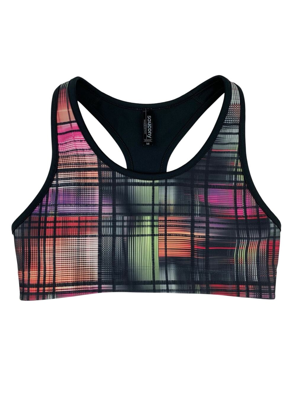 Saucony Sports Bra Multicolor Plaid Pattern Women's M